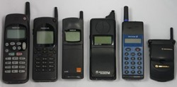 GSM phones 1995-6: Nokia 1610, Nokia 2110i, Nokia 8110, Motorola 7500, Ericsson GA318, Motorola StarTAC GSM phones 1995-6: Nokia 1610, Nokia 2110i, Nokia 8110, Motorola 7500, Ericsson GA318, Motorola StarTAC